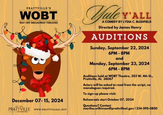 Yule Y'all Auditions - Way off Broadway Theatre is holding auditions for the holiday show, Yule Y'all on September 22-23.
